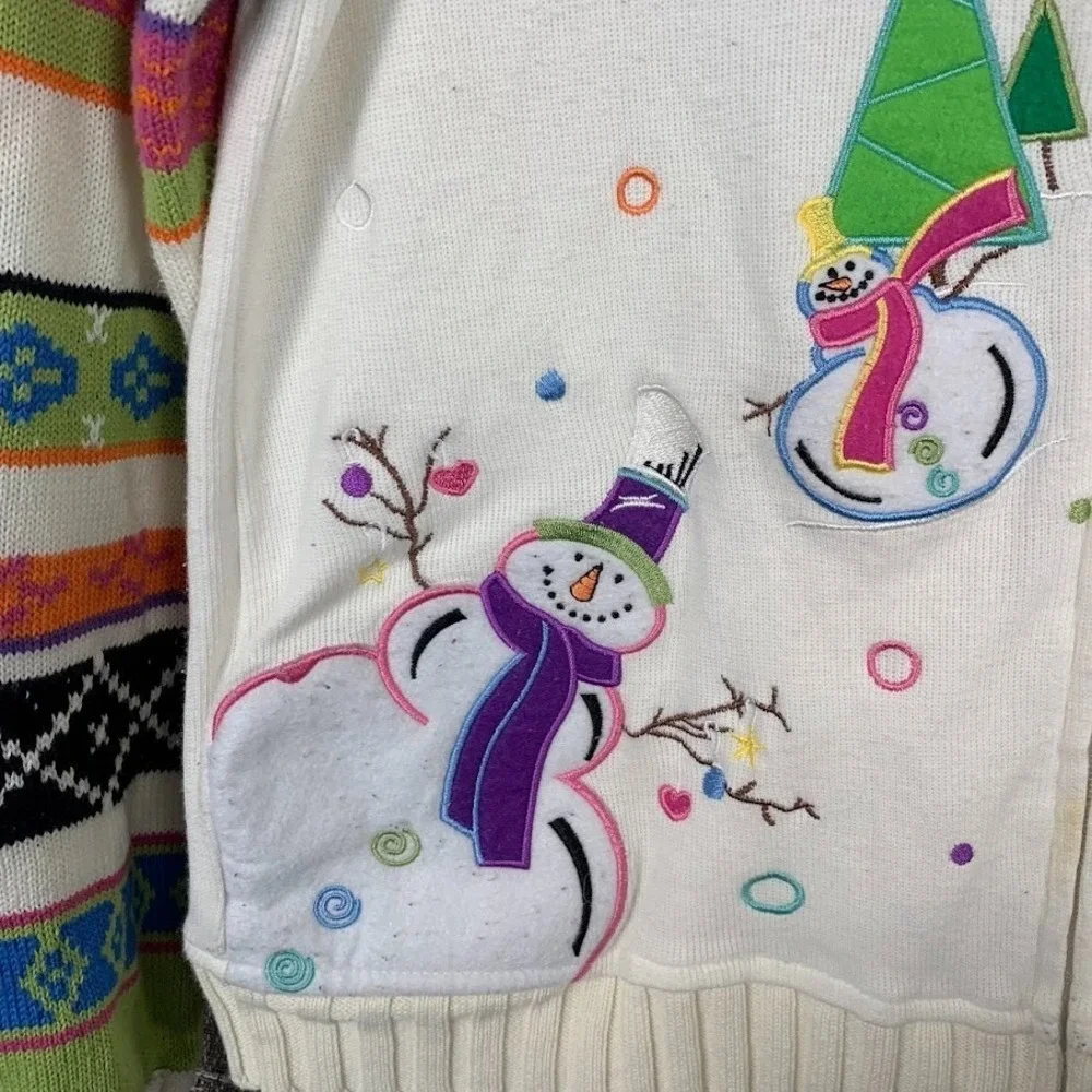 Vintage Sportelle Knit Full Zip Christmas Sweater Snowman Women's Small‎